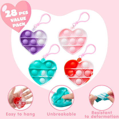 28 Heart-Shaped Push Pop Fidget Toys with Valentine's Day Cards for Kids Classroom Exchange Gifts