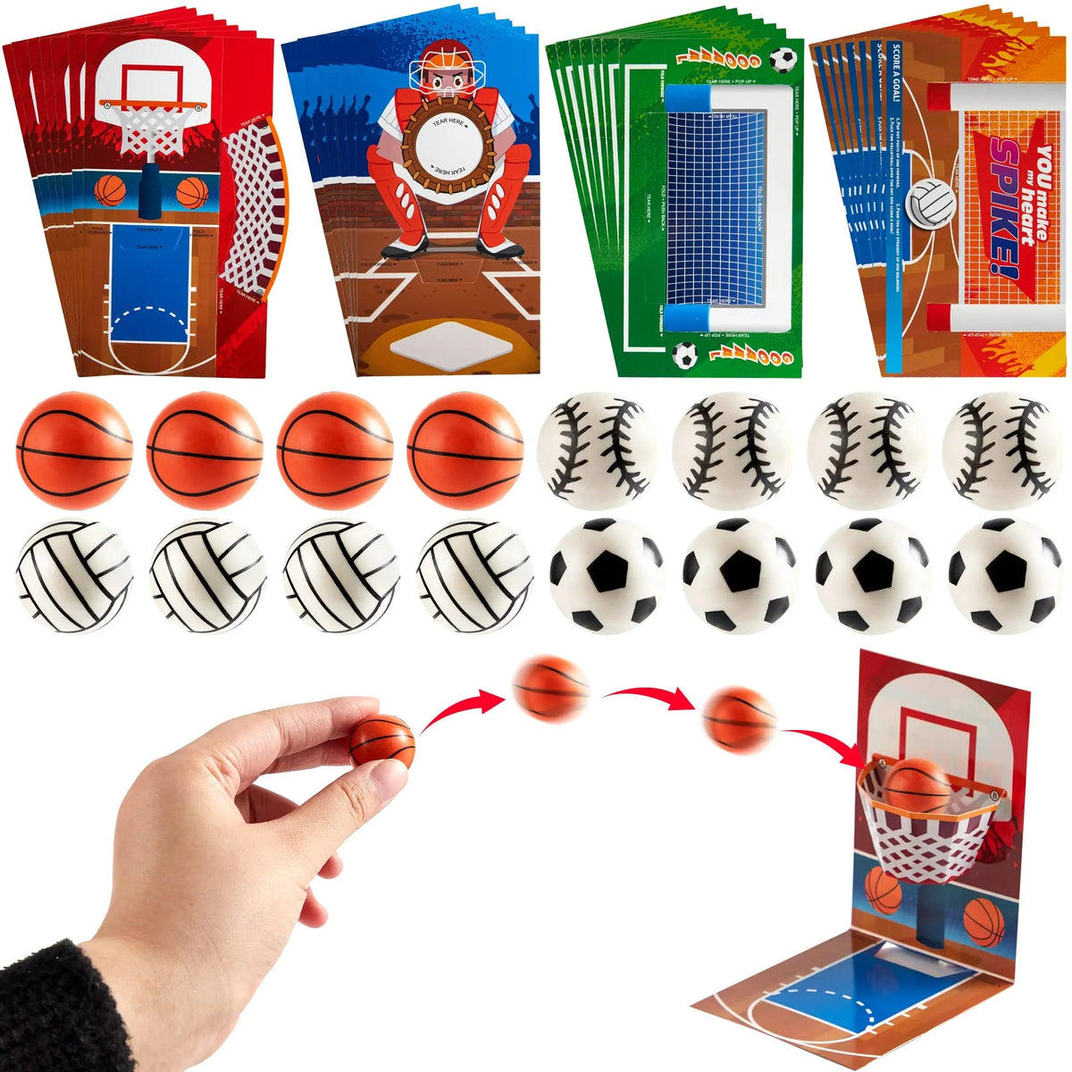 28-Pack Sports Balls with Valentine's Day Cards for Kids