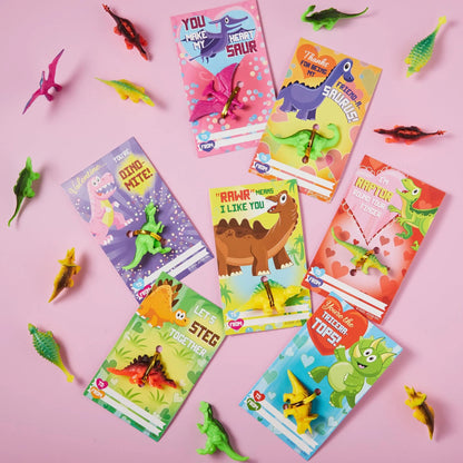 28 Pcs Kids Valentine's Day Cards with Dinosaur Figure Toys - Classroom Exchange Gifts