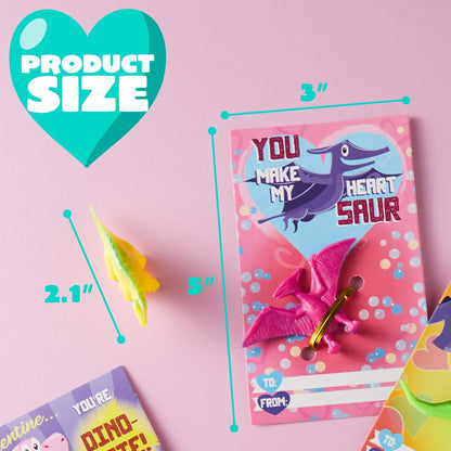 28 Pcs Kids Valentine's Day Cards with Dinosaur Figure Toys - Classroom Exchange Gifts