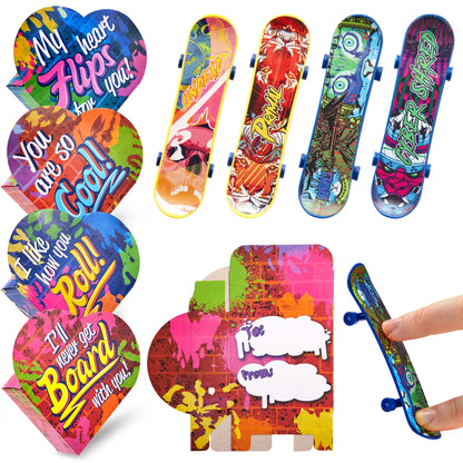 28 Mini Skateboards in Boxes with Valentine's Cards for Classroom Exchange