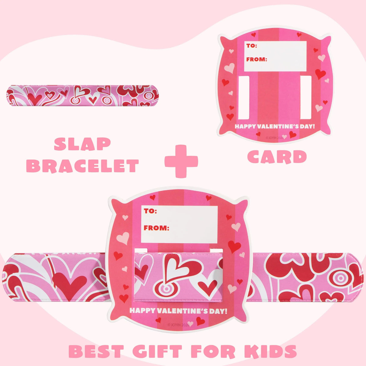 28-Pack Valentine's Day Slap Bracelets with Cards for Kids Classroom Exchange Gifts