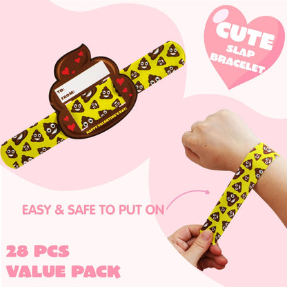 28-Pack Valentine's Day Slap Bracelets with Cards for Kids Classroom Exchange Gifts