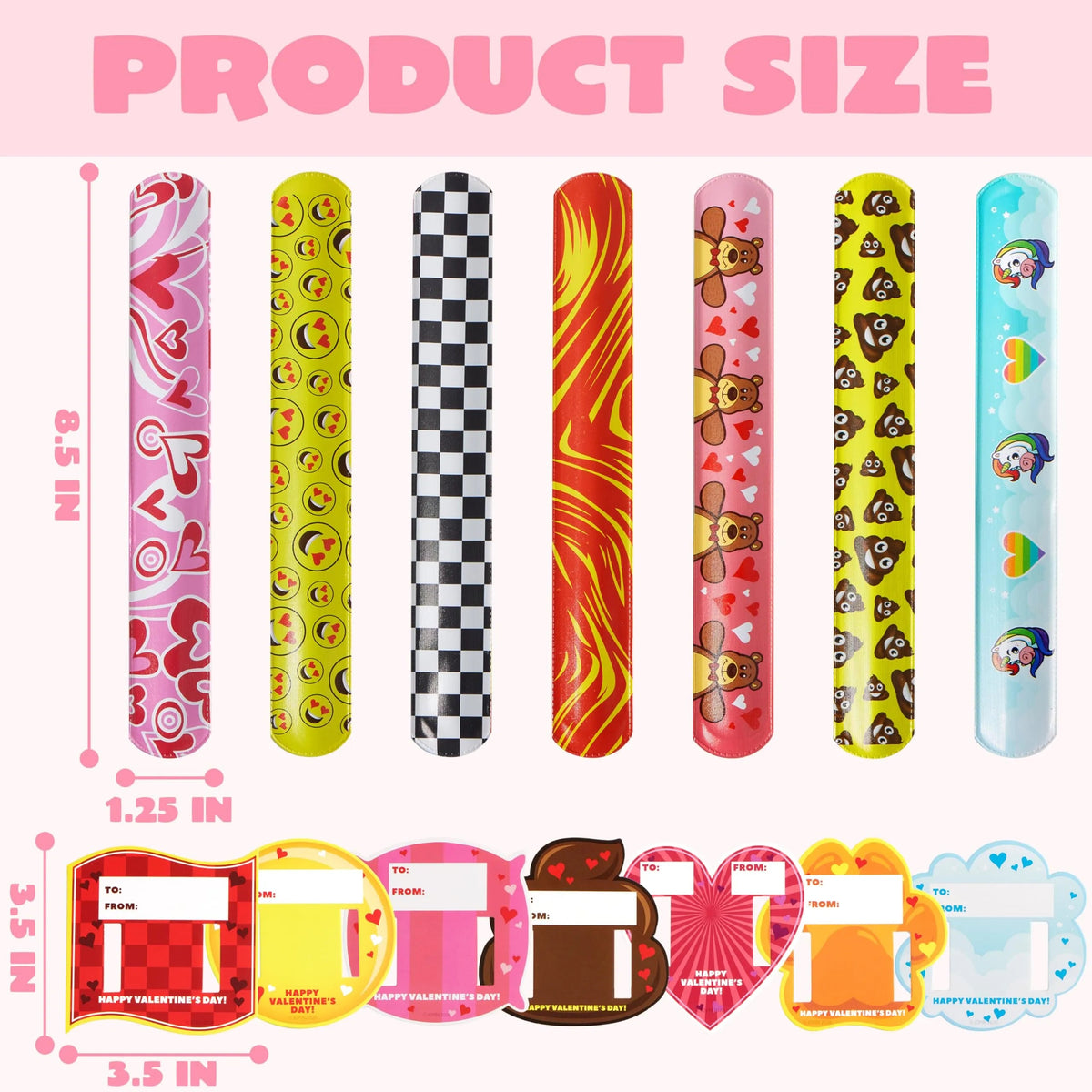 28-Pack Valentine's Day Slap Bracelets with Cards for Kids Classroom Exchange Gifts