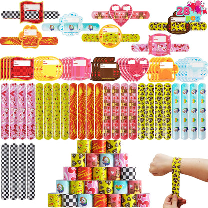 28-Pack Valentine's Day Slap Bracelets with Cards for Kids Classroom Exchange Gifts