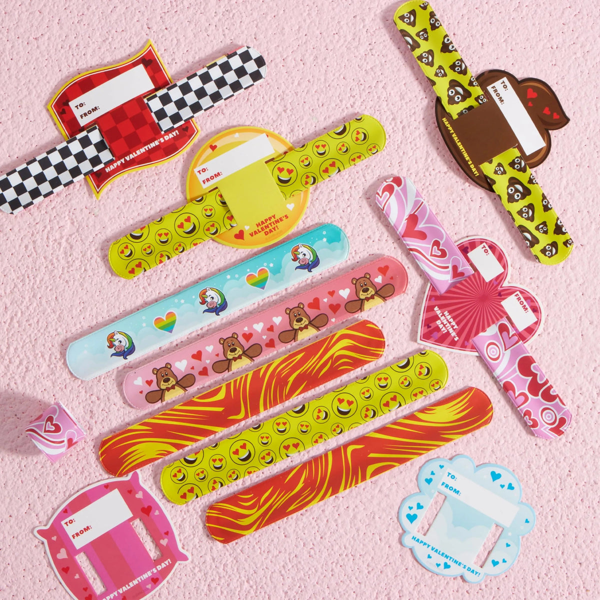 28-Pack Valentine's Day Slap Bracelets with Cards for Kids Classroom Exchange Gifts