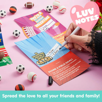 28 Sports Erasers with Valentine's Cards for Classroom Exchange