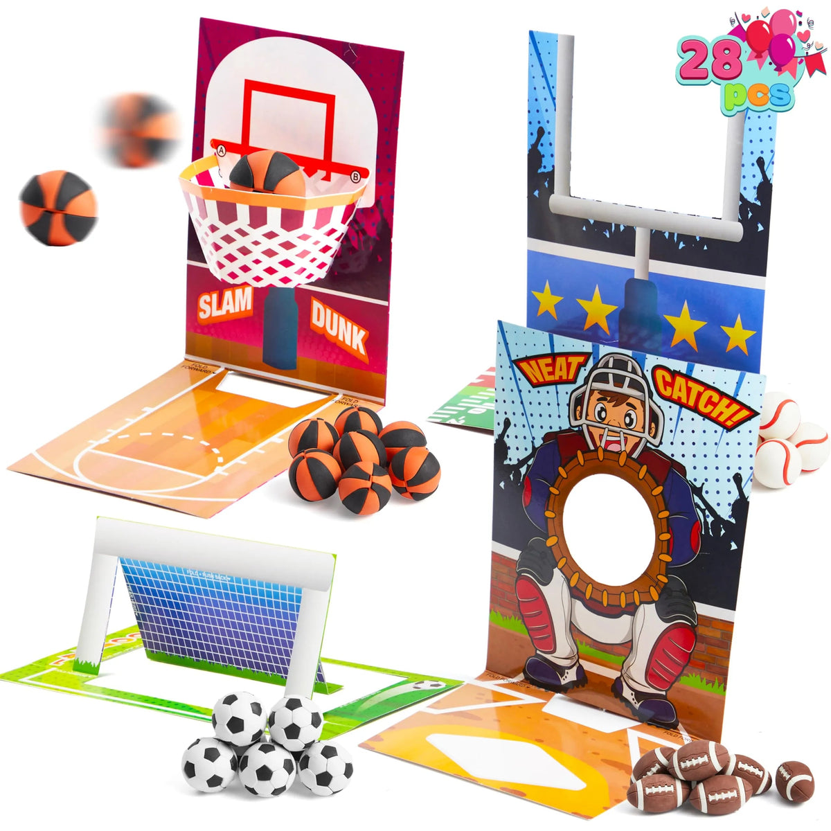 28 Sports Erasers with Valentine's Cards for Classroom Exchange