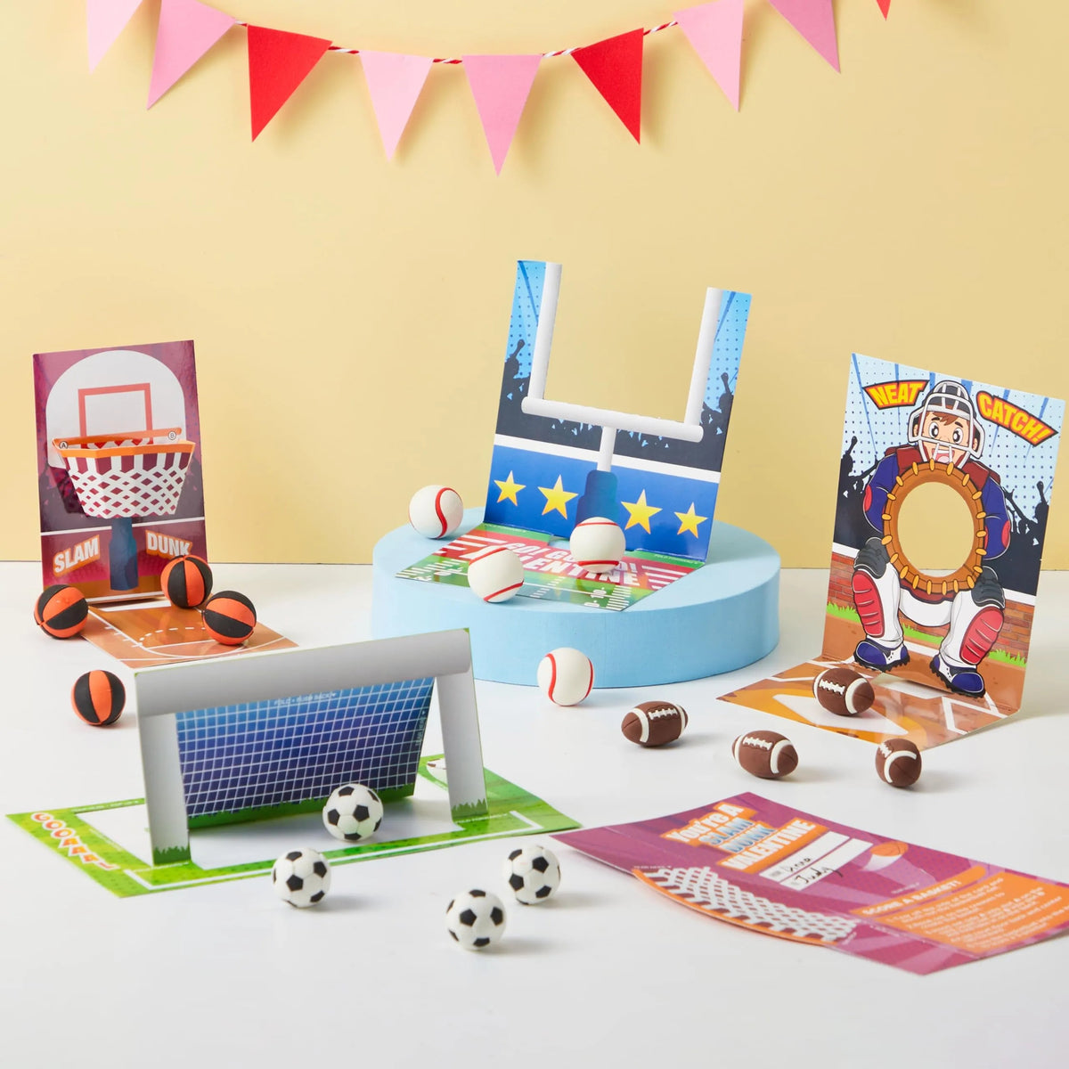 28 Sports Erasers with Valentine's Cards for Classroom Exchange
