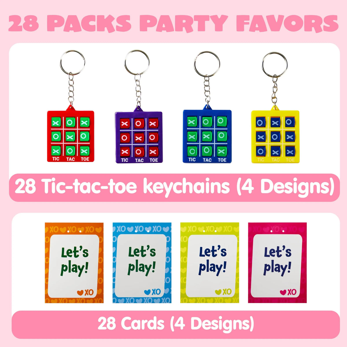 28-Piece Tic-Tac-Toe Keychain Gifts with Valentine's Day Cards for Classroom Exchange