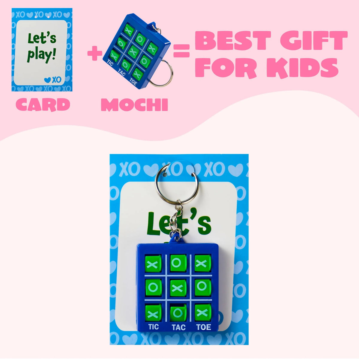 28-Piece Tic-Tac-Toe Keychain Gifts with Valentine's Day Cards for Classroom Exchange