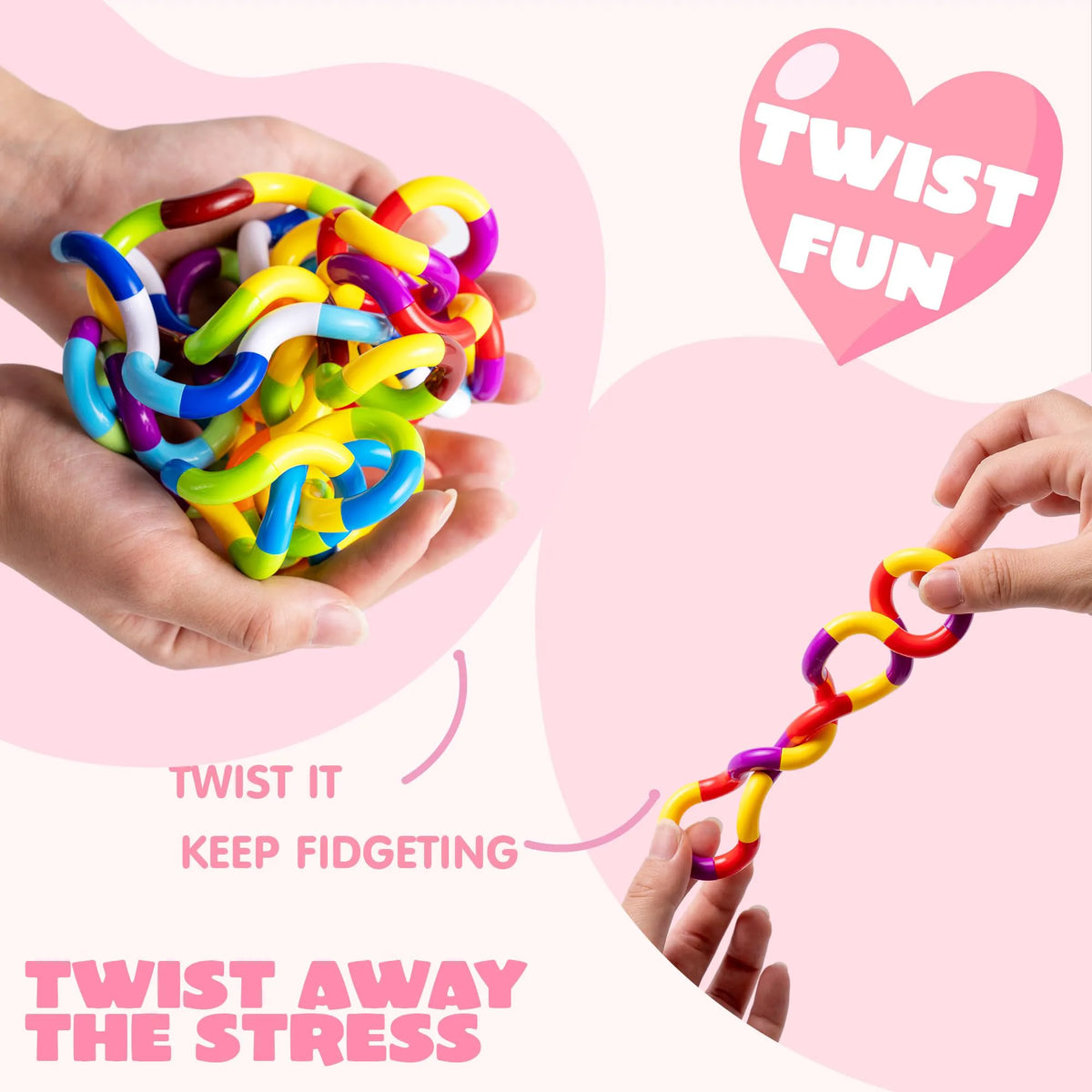 28 Pcs Valentine's Day Twist & Spin Fidget Chains with Cards