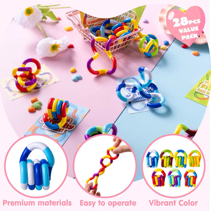 28 Pcs Valentine's Day Twist & Spin Fidget Chains with Cards