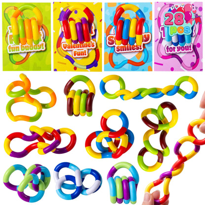 28 Pcs Valentine's Day Twist & Spin Fidget Chains with Cards