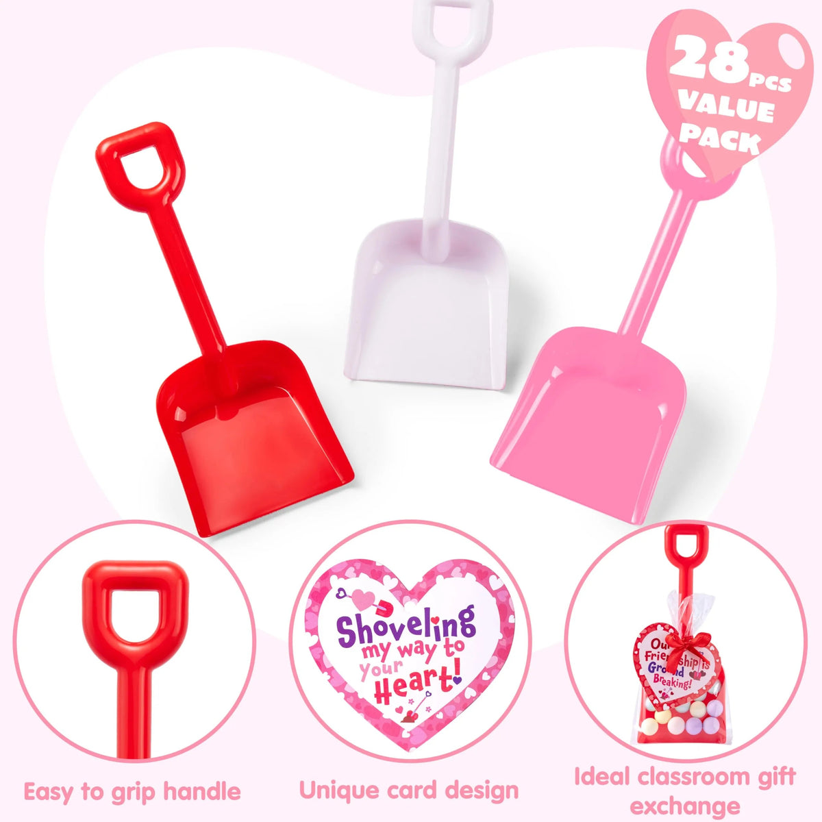 28-Pack Valentine's Day Plastic Toy Shovels
