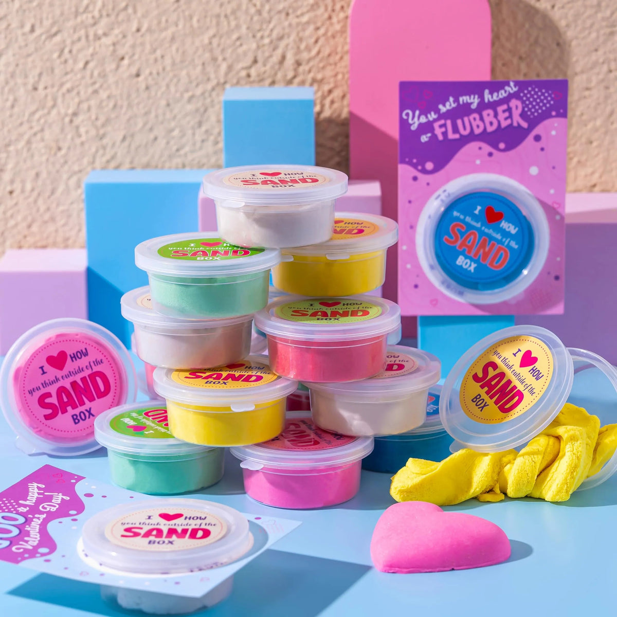 28-Pack Valentine's Sand Slime with Cards for Kids Classroom Exchange Gifts