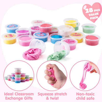 28-Pack Valentine's Sand Slime with Cards for Kids Classroom Exchange Gifts
