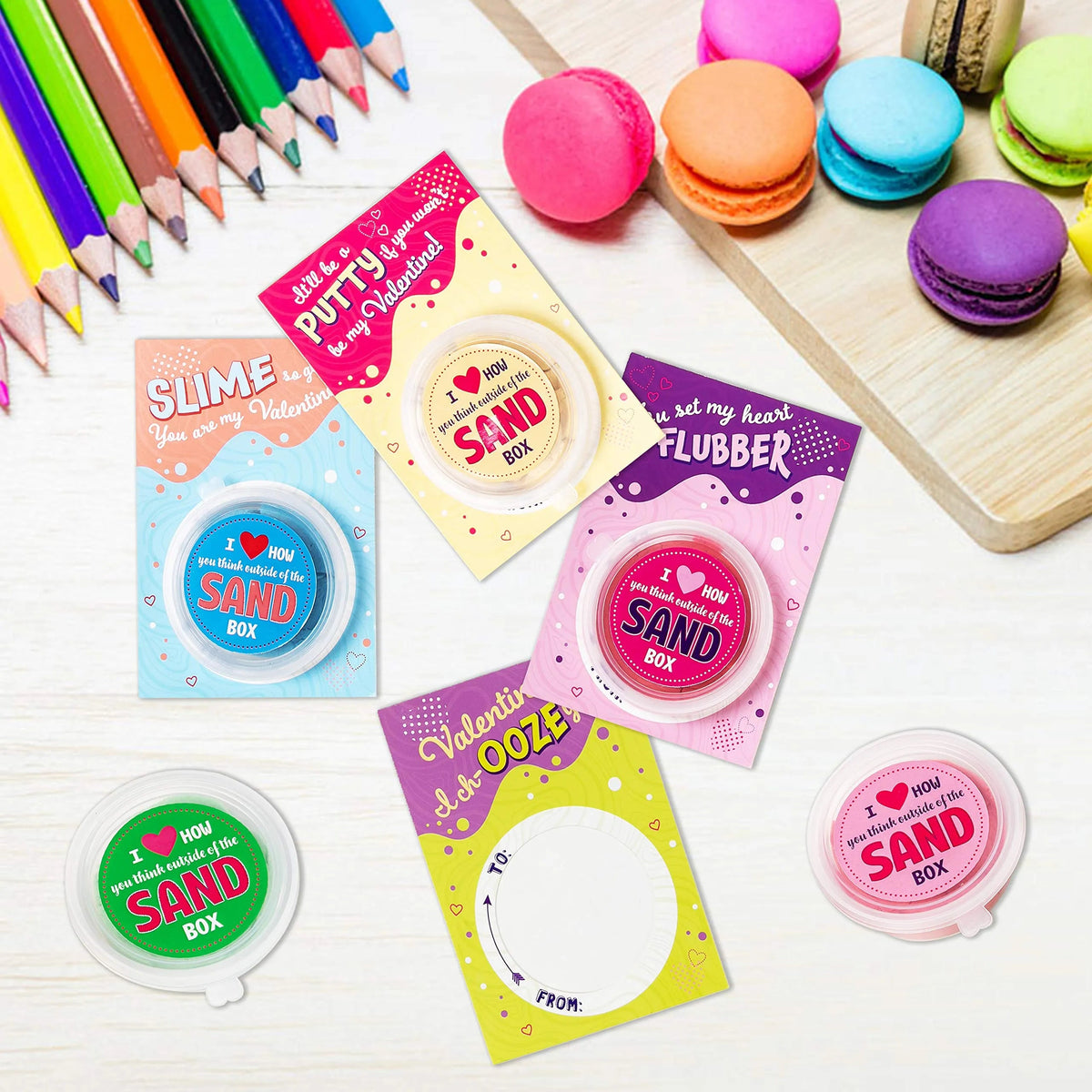 28-Pack Valentine's Sand Slime with Cards for Kids Classroom Exchange Gifts