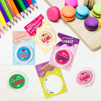28-Pack Valentine's Sand Slime with Cards for Kids Classroom Exchange Gifts