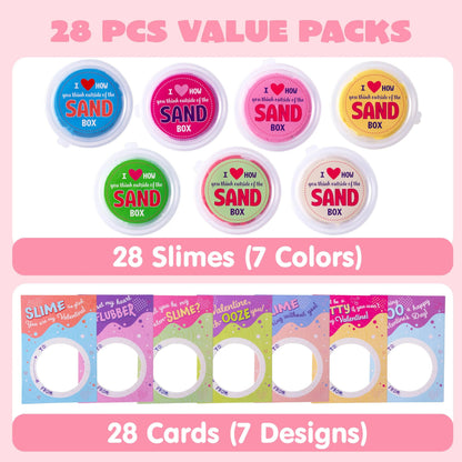 28-Pack Valentine's Sand Slime with Cards for Kids Classroom Exchange Gifts