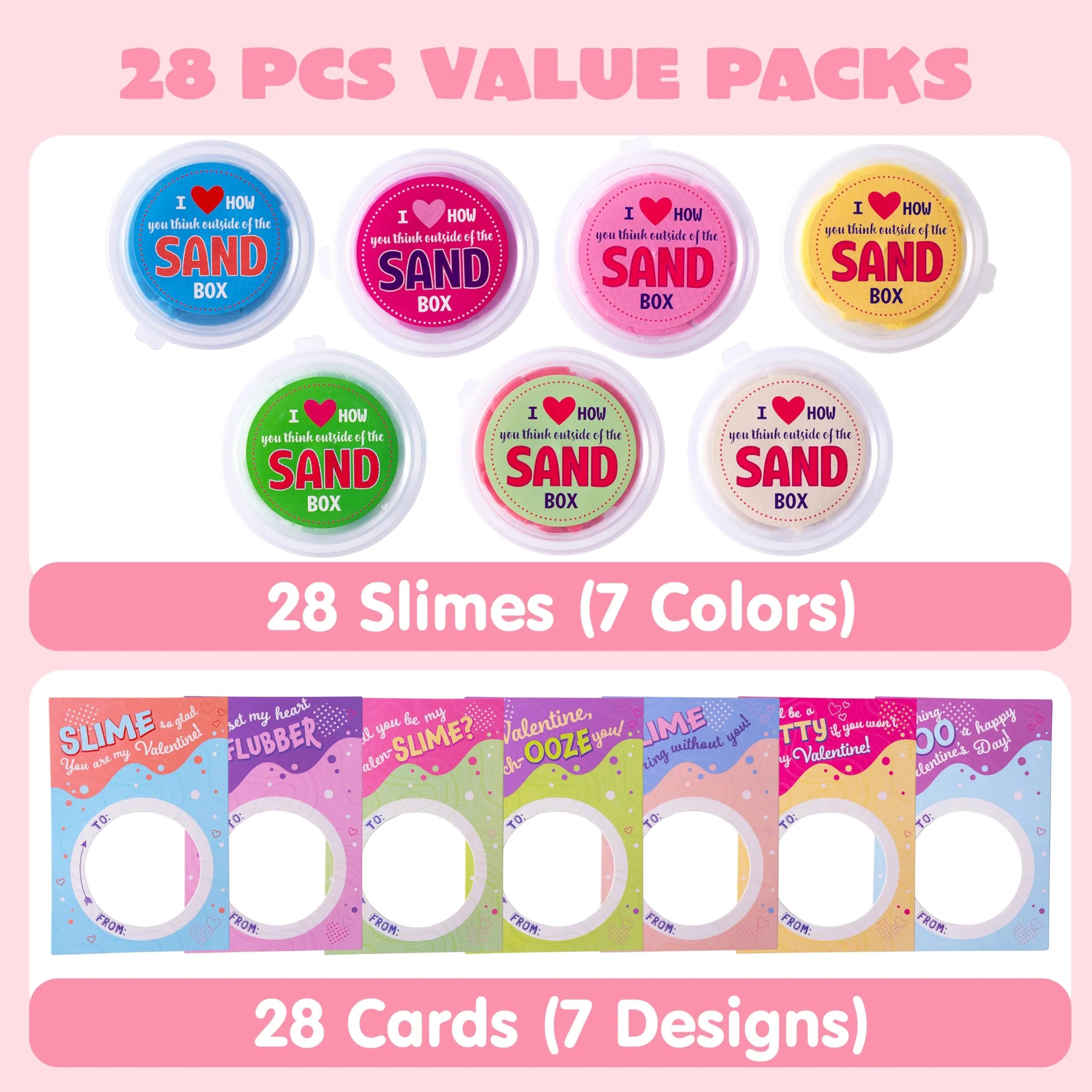 28-Pack Valentine's Sand Slime with Cards for Kids Classroom Exchange Gifts