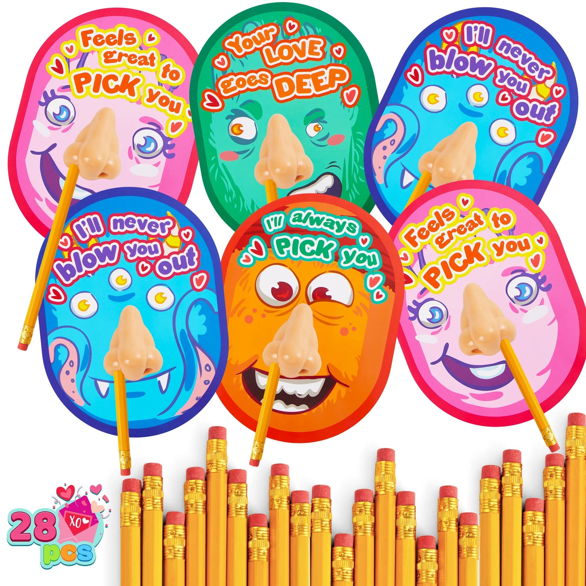 28Pcs 'I Pick Your Nose' Pencil Sharpener Set - Kids Valentine's Cards for Gifts