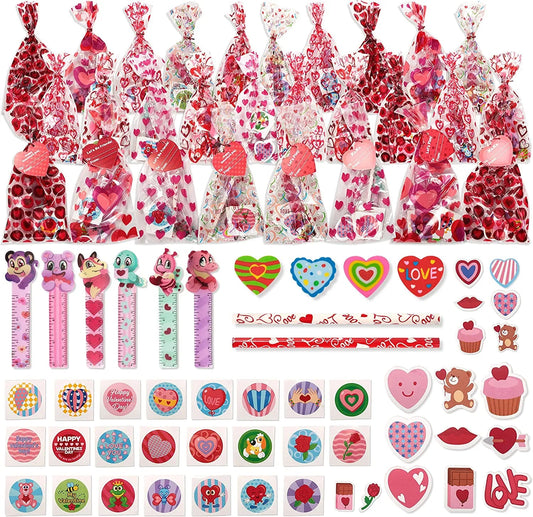 28-Piece Kids Valentine's Day Cards with Stationery Set - Classroom Exchange Gift