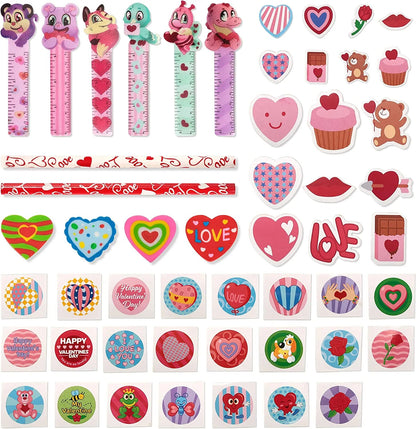 28-Piece Kids Valentine's Day Cards with Stationery Set - Classroom Exchange Gift