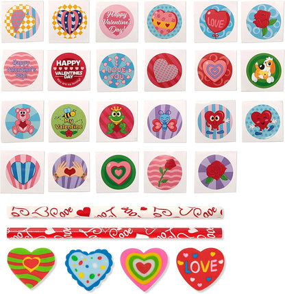 28-Piece Kids Valentine's Day Cards with Stationery Set - Classroom Exchange Gift