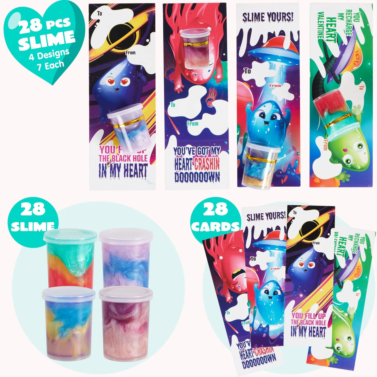 28 Cosmic Realm Slime Valentines Cards for Kids - Classroom Exchange Gifts