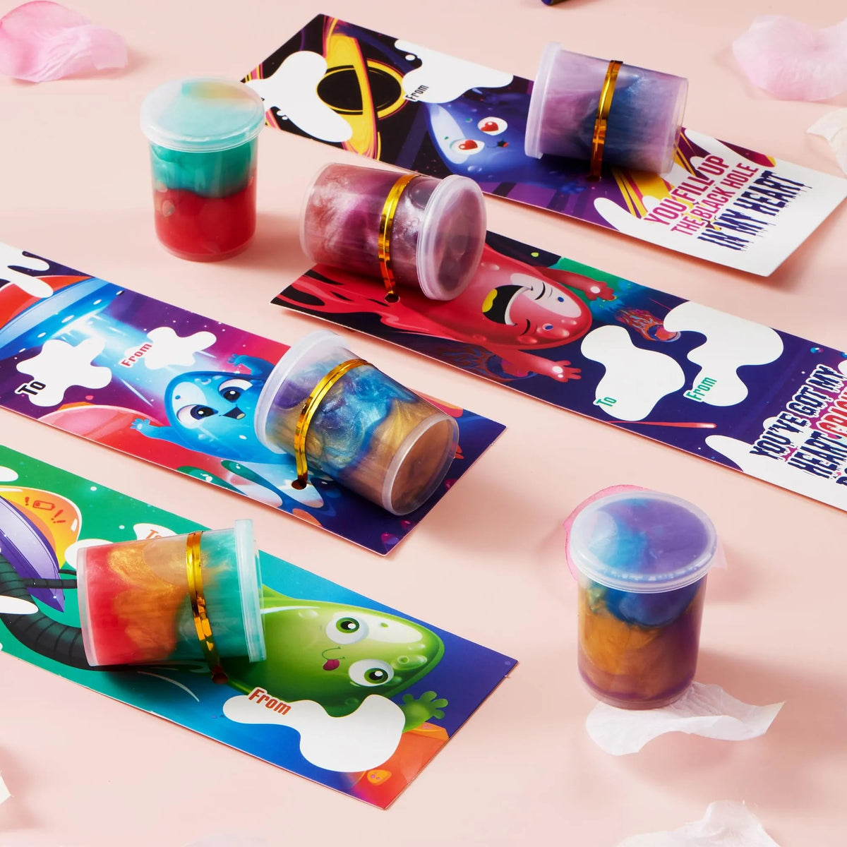 28 Cosmic Realm Slime Valentines Cards for Kids - Classroom Exchange Gifts