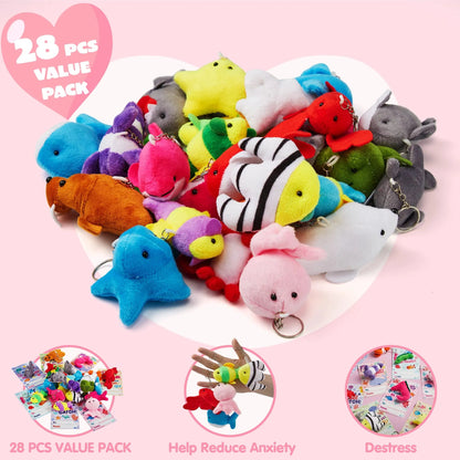 28 Mini Sea Animal Plush Keychains with Pull-Back Car Toys - Classroom Exchange Gifts