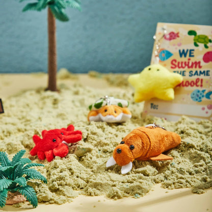 28 Mini Sea Animal Plush Keychains with Pull-Back Car Toys - Classroom Exchange Gifts