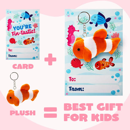 28 Mini Sea Animal Plush Keychains with Pull-Back Car Toys - Classroom Exchange Gifts