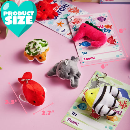 28 Mini Sea Animal Plush Keychains with Pull-Back Car Toys - Classroom Exchange Gifts