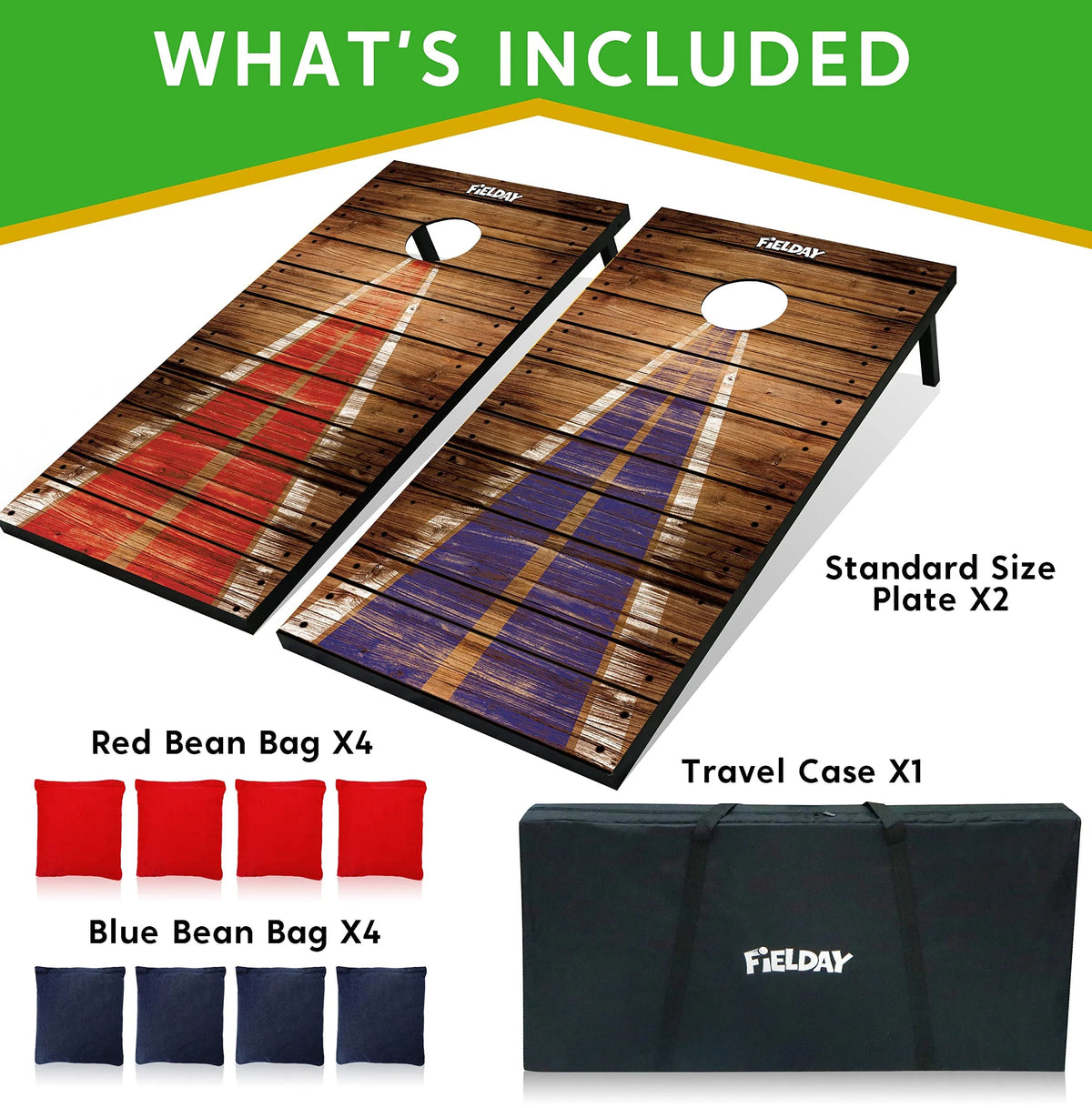 Classic Cornhole Board Toss Game Set (2-Pack, 4x2 ft) with 8 Bean Bags, Travel Case & Rules