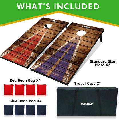 Classic Cornhole Board Toss Game Set (2-Pack, 4x2 ft) with 8 Bean Bags, Travel Case & Rules