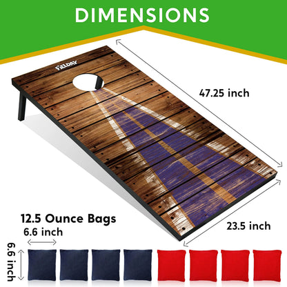 Classic Cornhole Board Toss Game Set (2-Pack, 4x2 ft) with 8 Bean Bags, Travel Case & Rules
