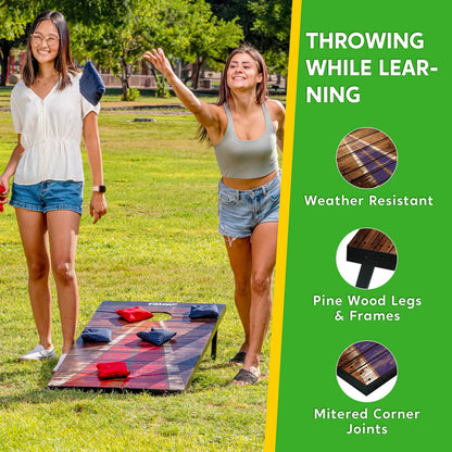 Classic Cornhole Board Toss Game Set (2-Pack, 4x2 ft) with 8 Bean Bags, Travel Case & Rules