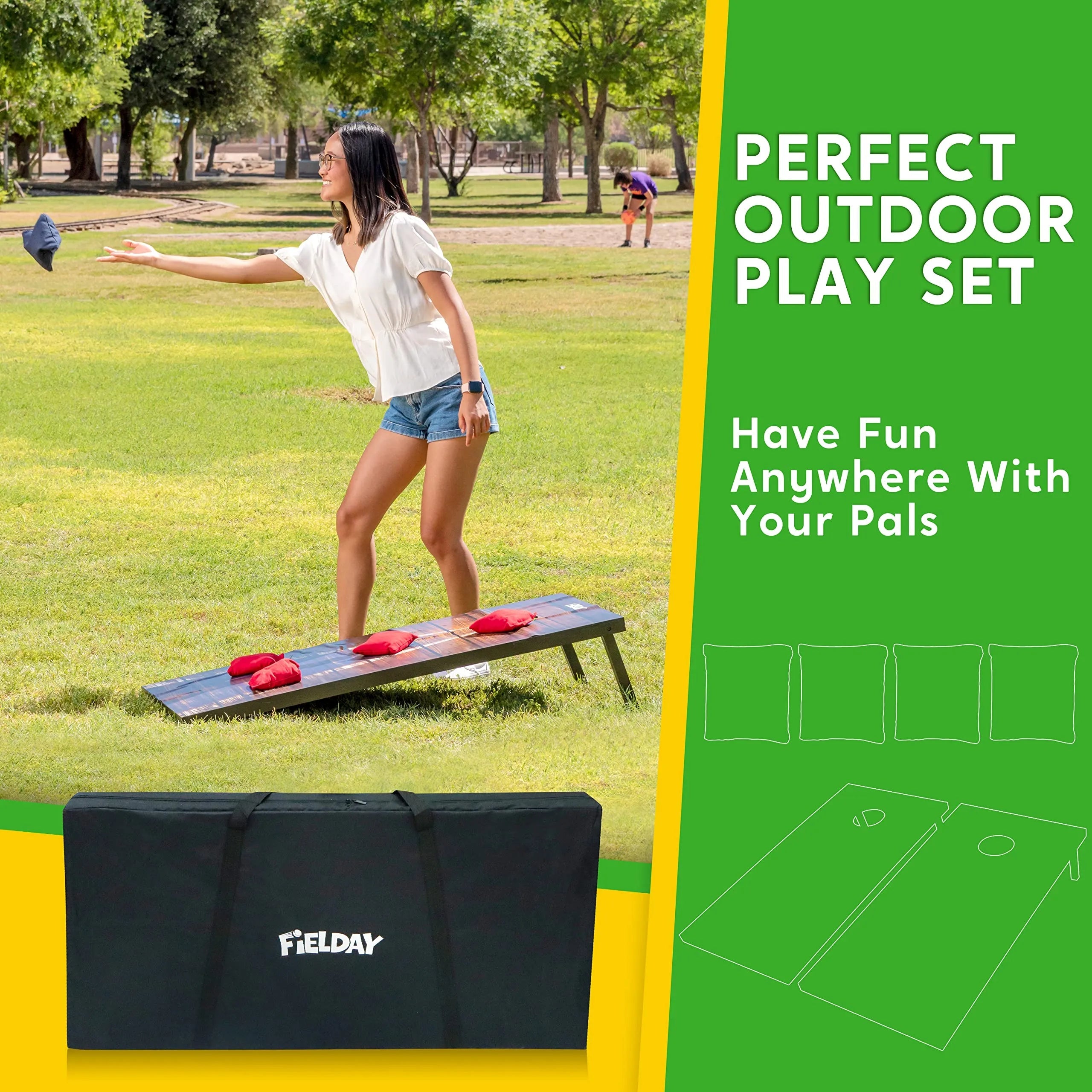 Classic Cornhole Board Toss Game Set (2-Pack, 4x2 ft) with 8 Bean Bags, Travel Case & Rules