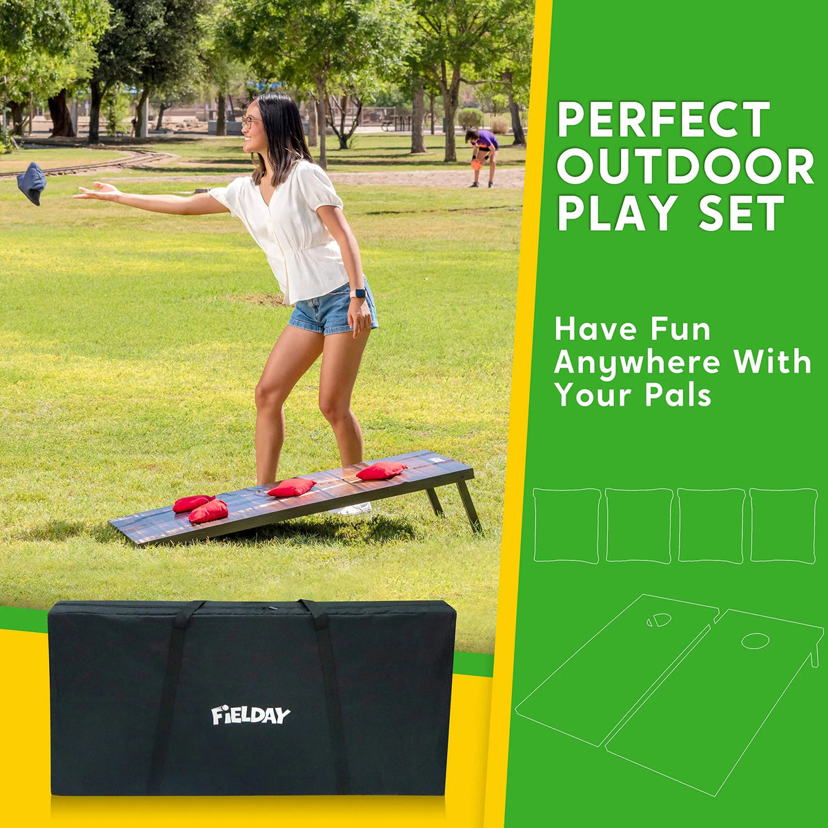 Classic Cornhole Board Toss Game Set (2-Pack, 4x2 ft) with 8 Bean Bags, Travel Case & Rules