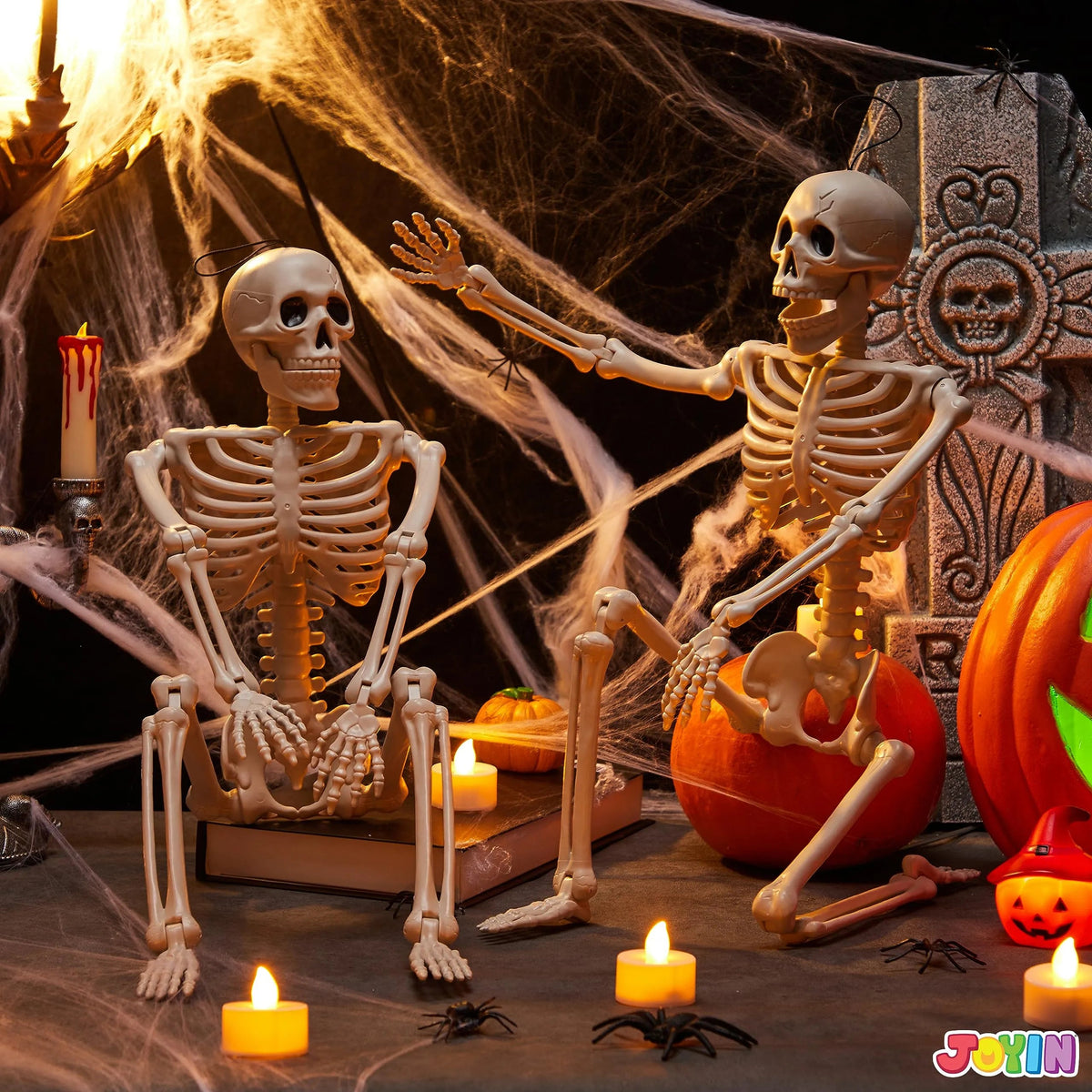 2 PCS 24-Inch Halloween Full Body Posable Skeletons - Human Plastic Bones with Movable Joints