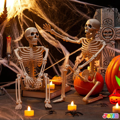 2 PCS 24-Inch Halloween Full Body Posable Skeletons - Human Plastic Bones with Movable Joints