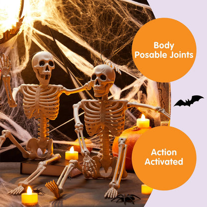 2 PCS 24-Inch Halloween Full Body Posable Skeletons - Human Plastic Bones with Movable Joints
