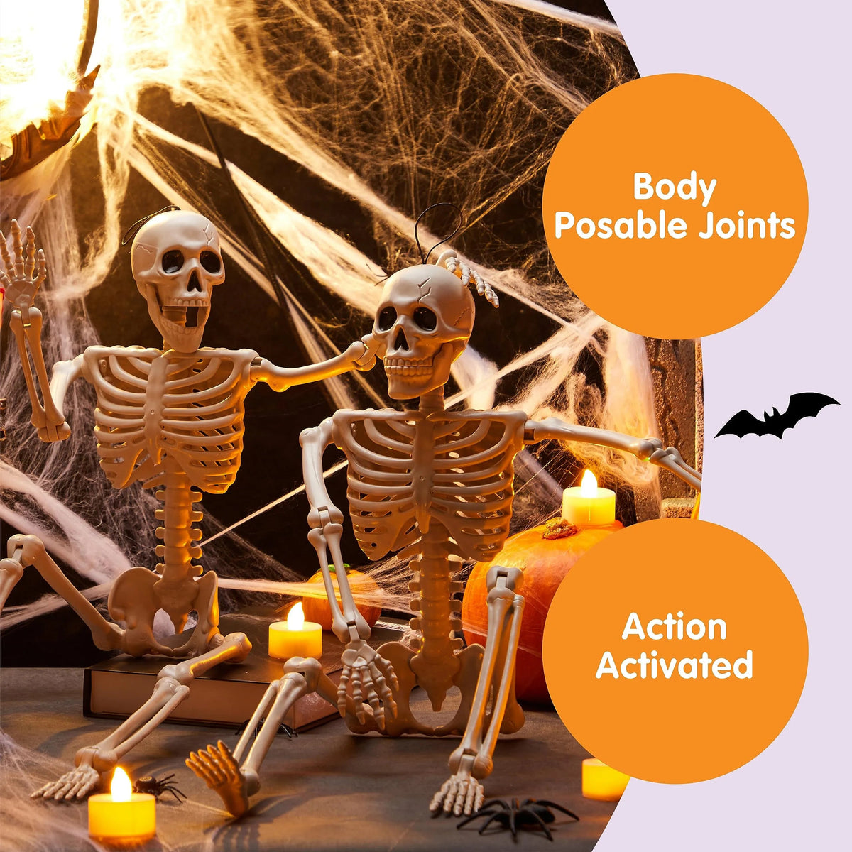 2 PCS 24-Inch Halloween Full Body Posable Skeletons - Human Plastic Bones with Movable Joints