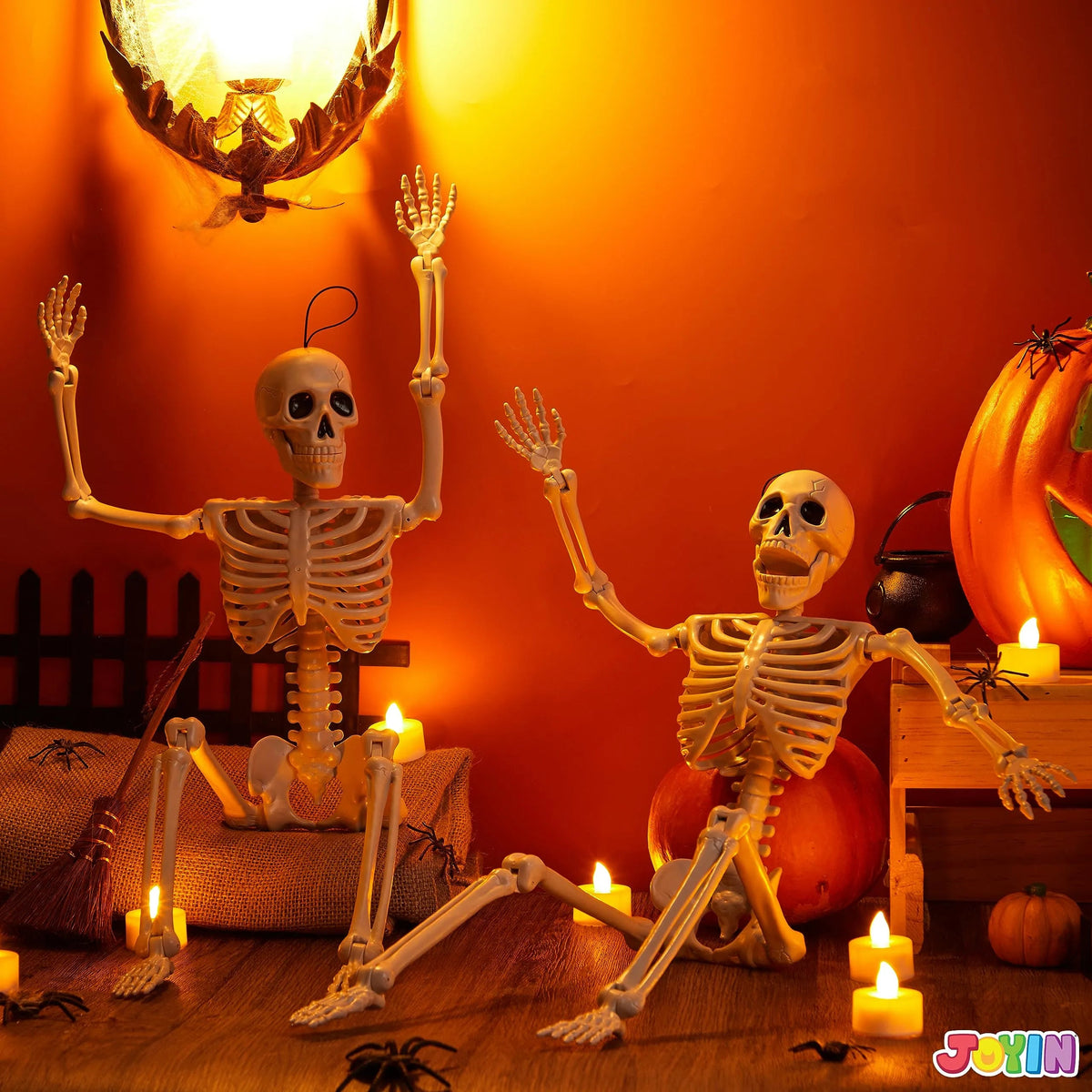 2 PCS 24-Inch Halloween Full Body Posable Skeletons - Human Plastic Bones with Movable Joints
