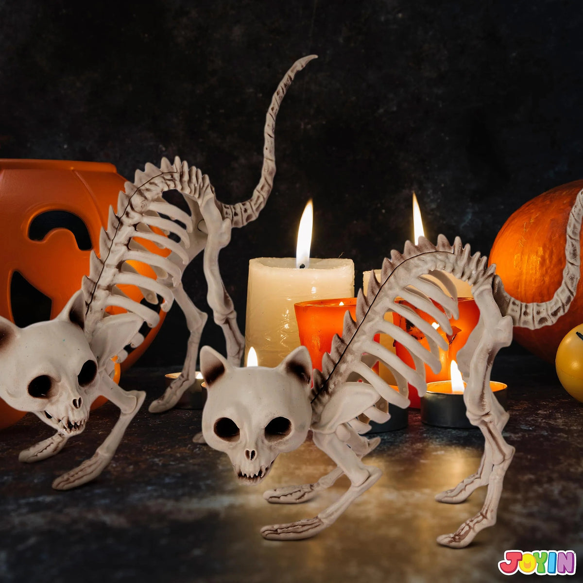 2 PCS Skeleton Cat Halloween Decorations Set - Animal Courtyard Decor
