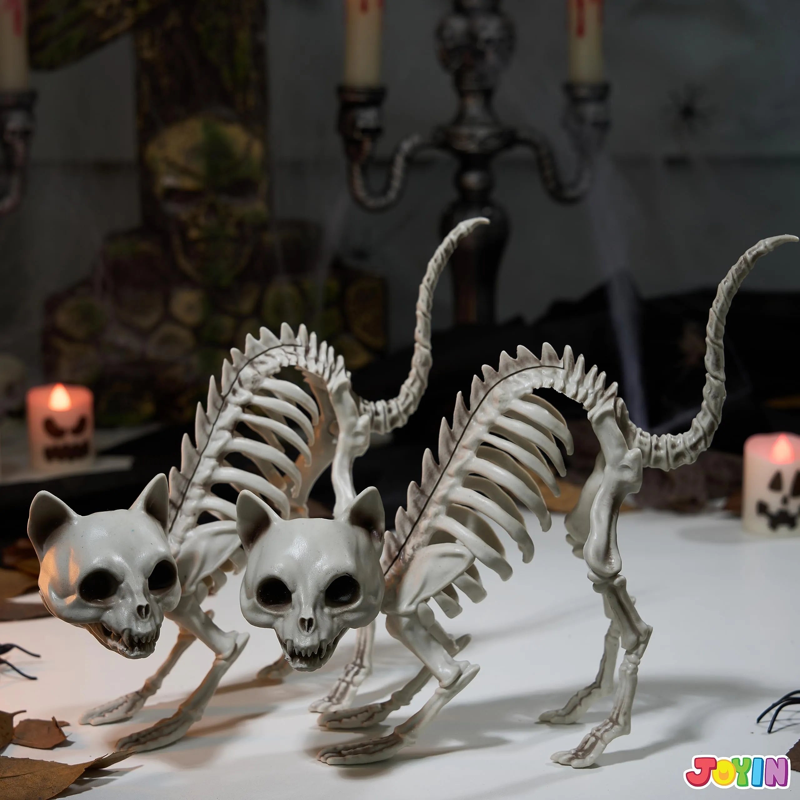 2 PCS Skeleton Cat Halloween Decorations Set - Animal Courtyard Decor