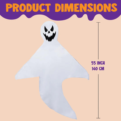 2-Pack 55-Inch Halloween Light-Up Hanging Ghost Windsock with 80 White Lights