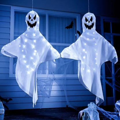 2-Pack 55-Inch Halloween Light-Up Hanging Ghost Windsock with 80 White Lights